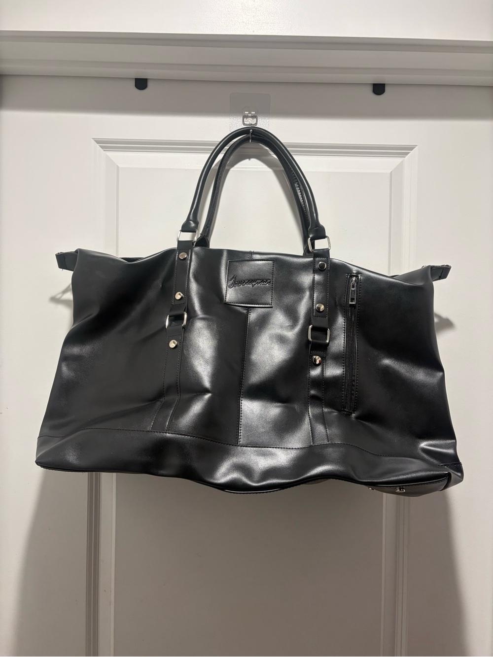 Black Leather-Look Weekender Bag - Unbranded